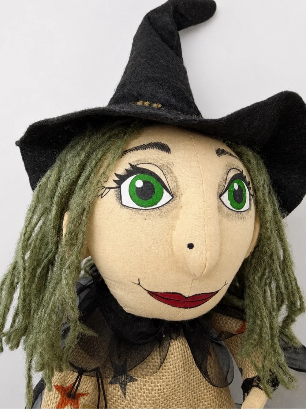 Primitive Halloween Witch Shelf Sitter Doll Hand Painted Face 26” with tag